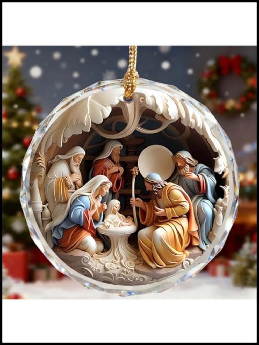 Crystal Nativity Scene Christmas Tree Ornament Hanging Decoration